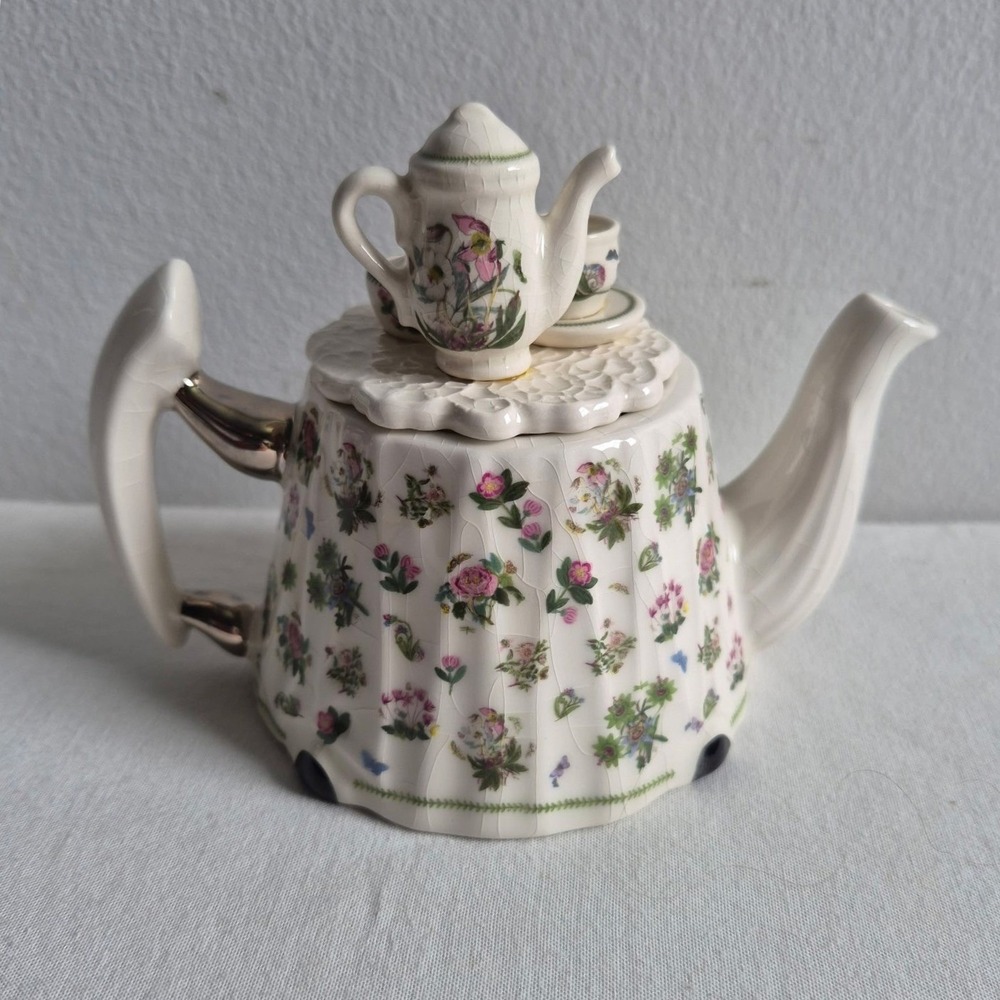 Portmeirion Miniature Teapot Victorian Tea Table Floral Chintz England Small